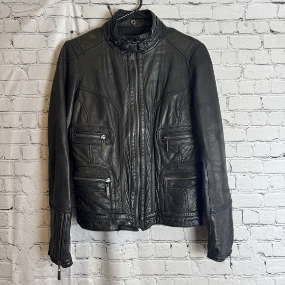 Aqua Jackets & Blazers - AQUA Bloomingdale's Moto Biker Leather Jacket Black Buttery Soft Size‎ MEDIUM